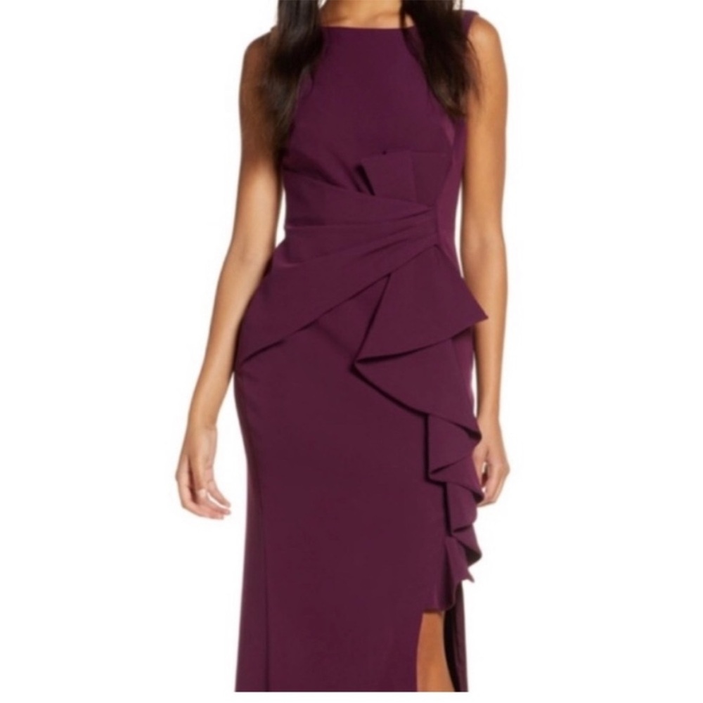 Eliza J Elegant Purple Cascading Cocktail Dress